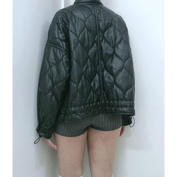 Zara Frill Padded String Leather Puffer Vintage Y2K Harajuku Jacket - Picture 2 of 4